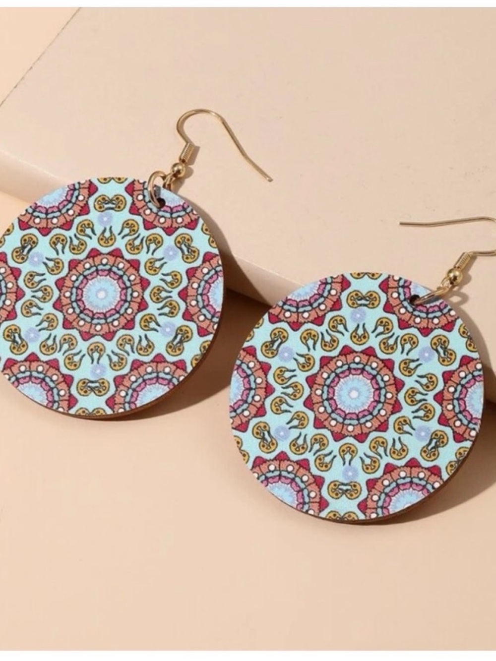 Boho Mandala Drop Earrings in Light Blue-NWT